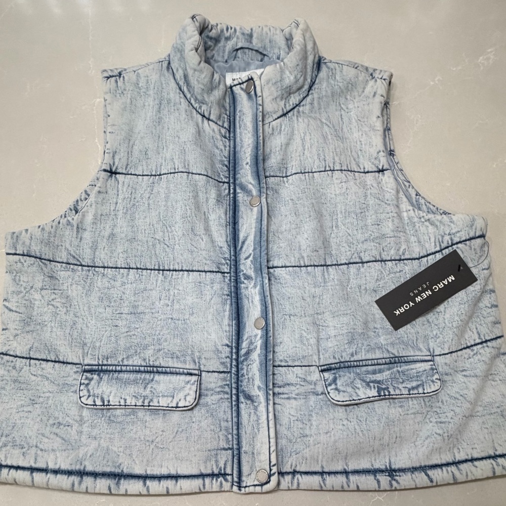 NWT Marc New York 80s Acid Wash Style Textured Light Blue Vest, XL